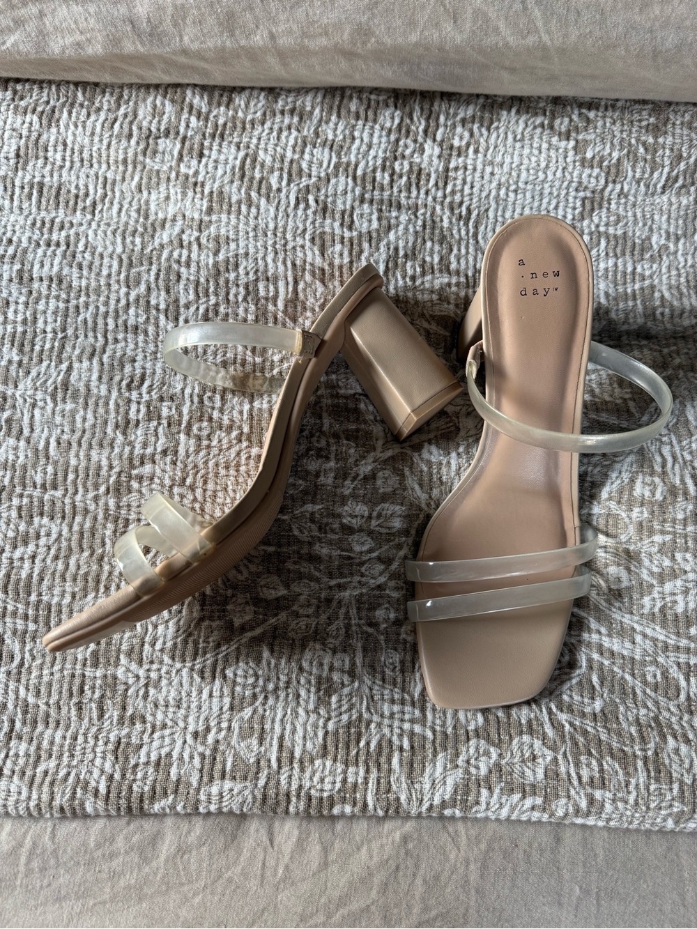 Target Beige Block Heel Sandals with Clear Straps